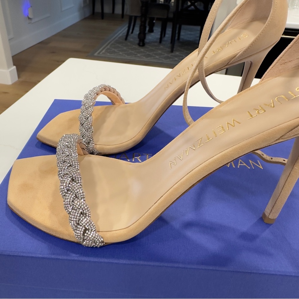 BRAND NEW Stuart Weitzman Embellished Suede Ankle Strap Sandals-size 11 - Picture 7 of 10